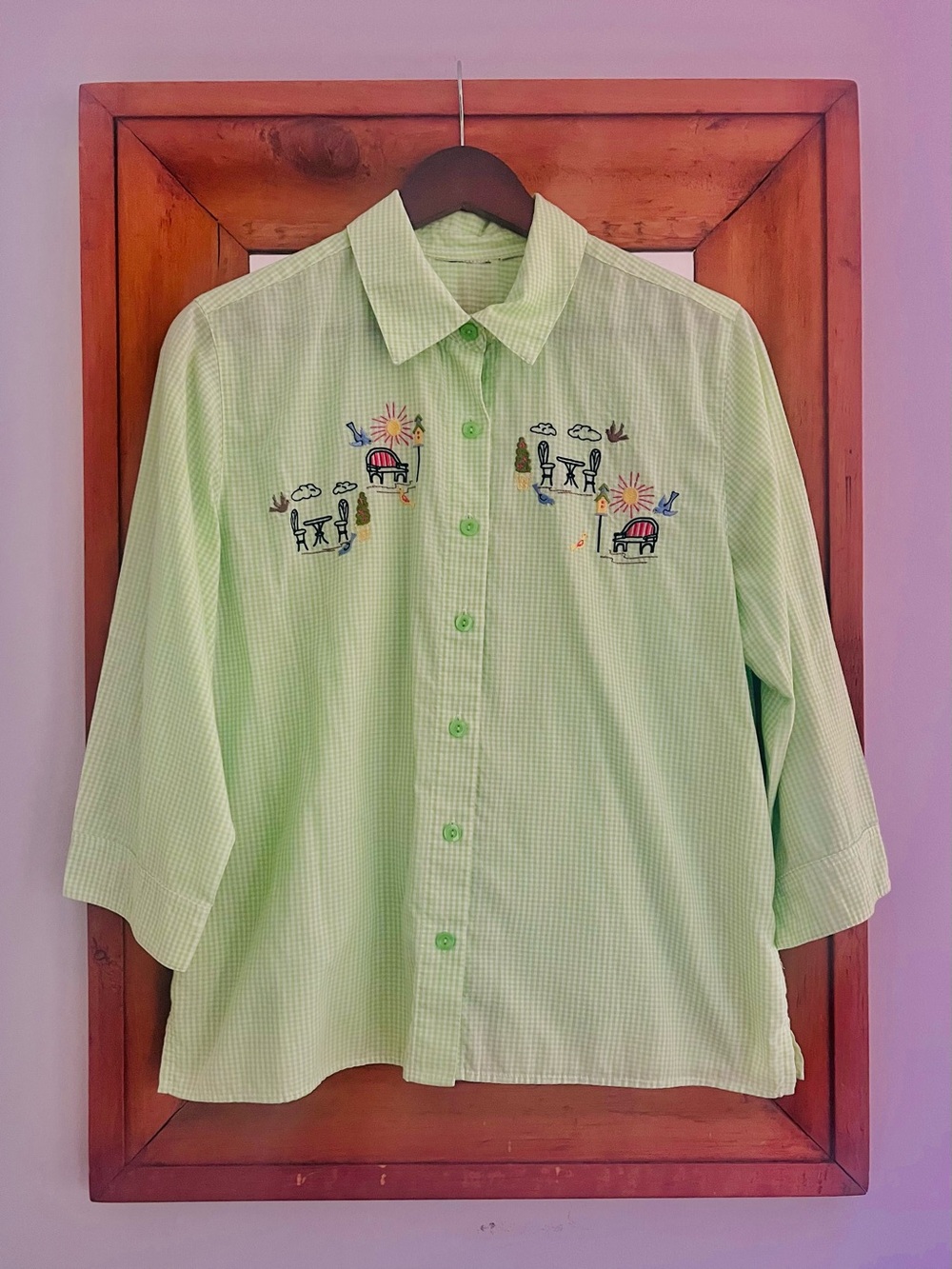 1990s Vintage Green Gingham button down